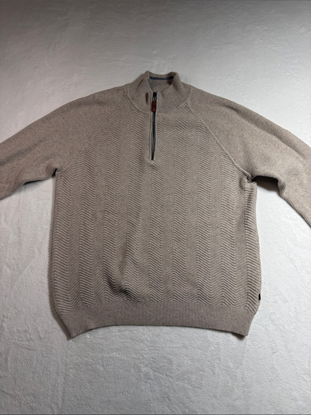 Tommy Bahama Men's Zip-Front Chevron Knit Sweater in Taupe